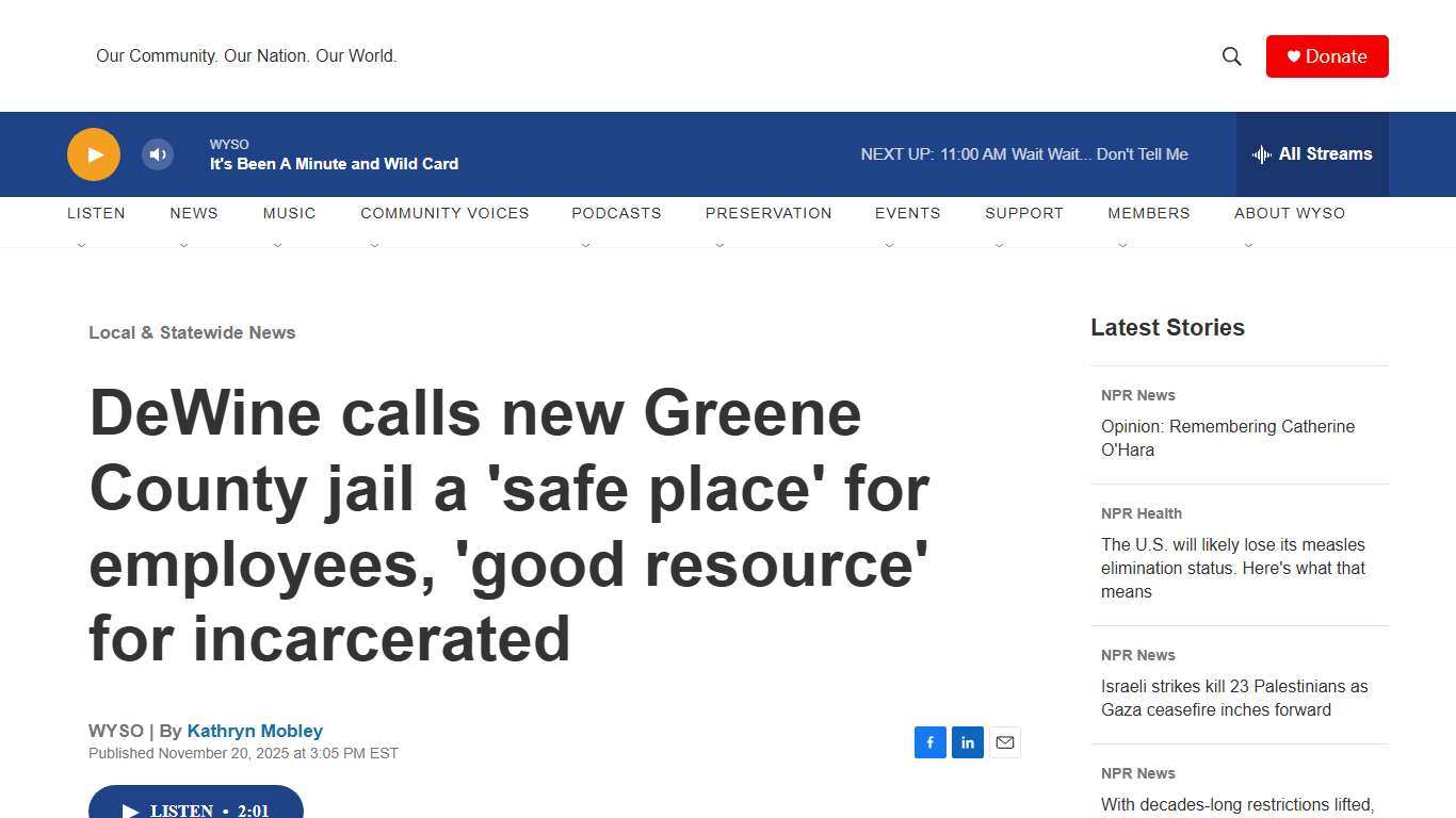 DeWine calls new Greene County jail a 'safe place' for employees, 'good resource' for incarcerated WYSO